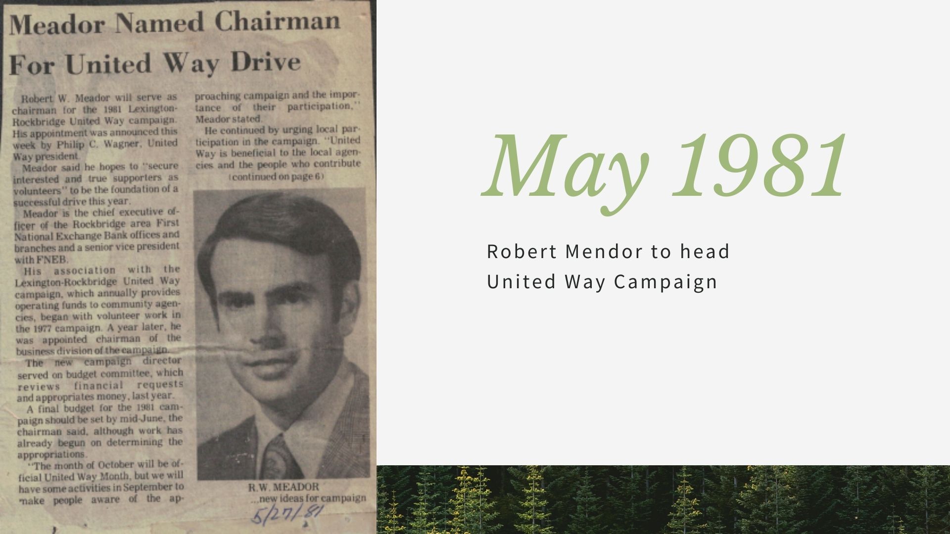 Robert Mendor to head United Way Campaign 1981
